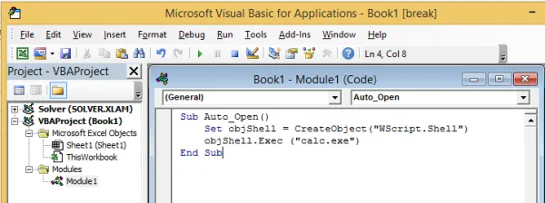 Excel VBA editor