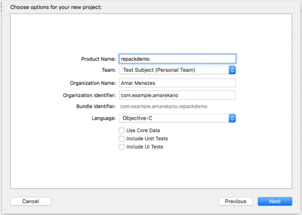 Xcode project settings screenshot