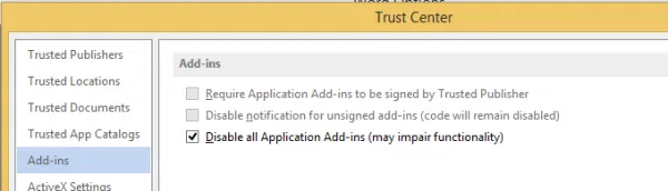 Office Trust Center settings