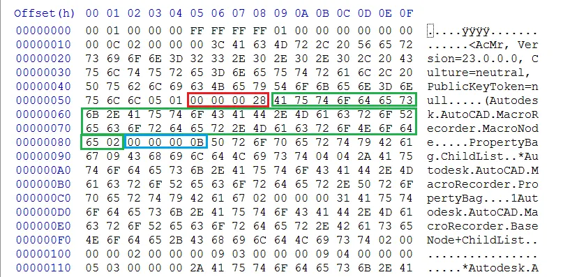 ActionMacro hex dump