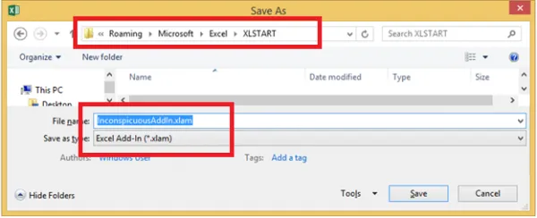 Excel save as add-in