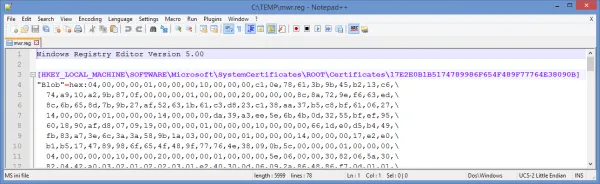 Registry import dialog