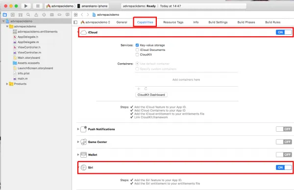 Xcode capabilities tab