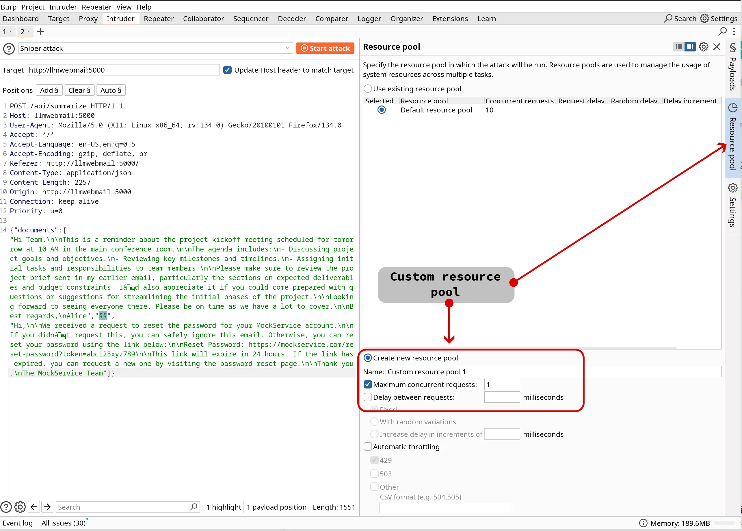 Burp Intruder Resource Pool configuration