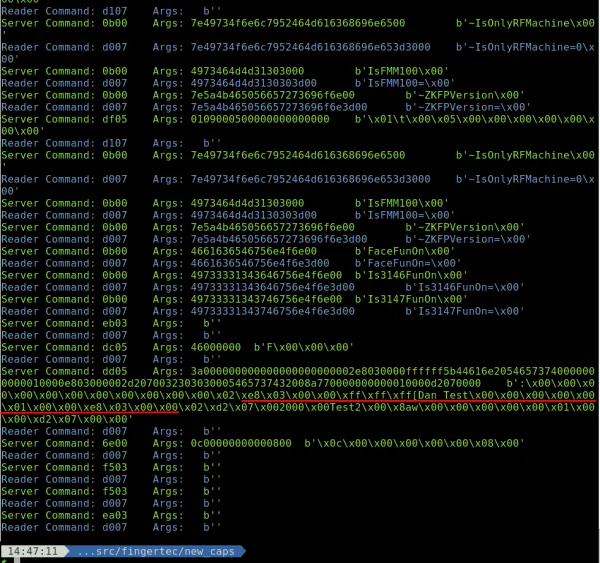 Packet capture showing user data