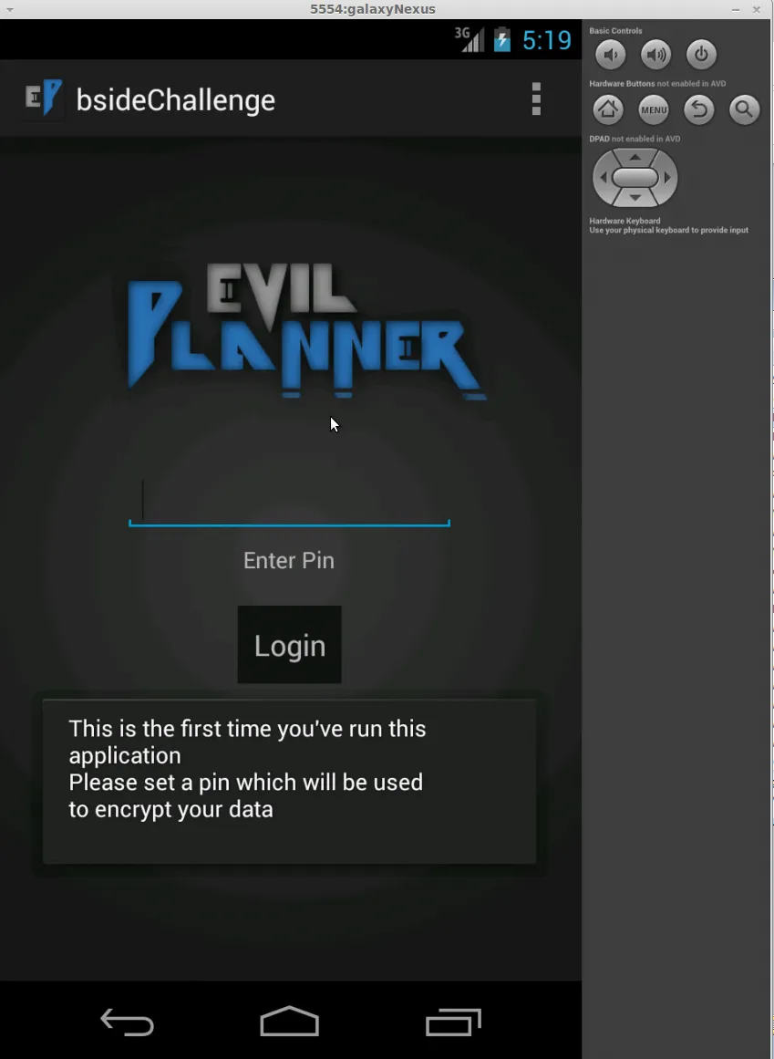 Login screen