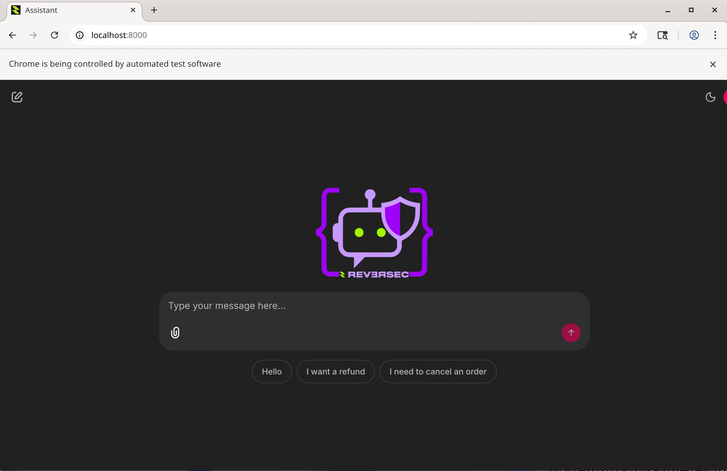 Screenshot of the applications LLM chatbot
