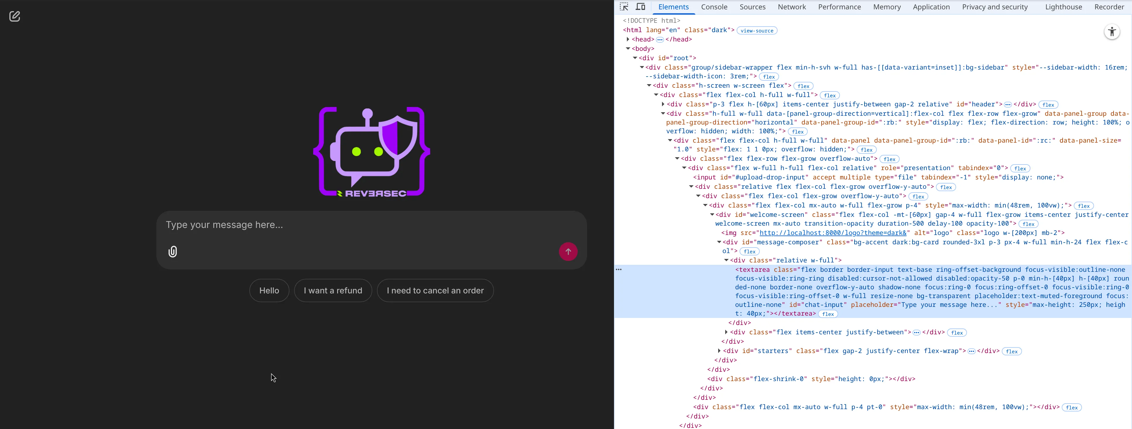HTML elements of the LLM ChatBot